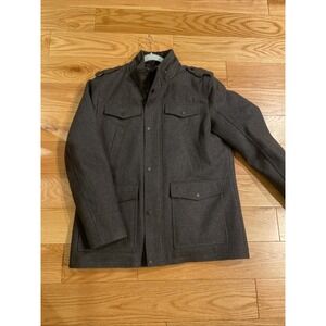GUESS Men's XL Gray Wool Blend Military Coat , Lined, Zip Out Collar 121